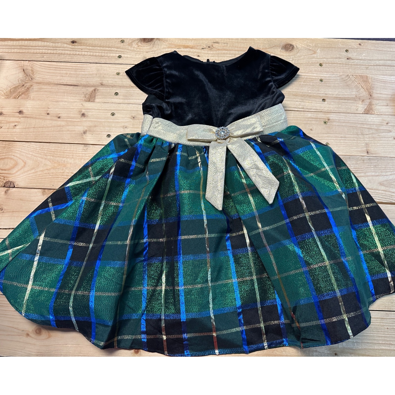 Rare Editions Girls Black Velvet Plaid Holiday Party Dress Size 3t